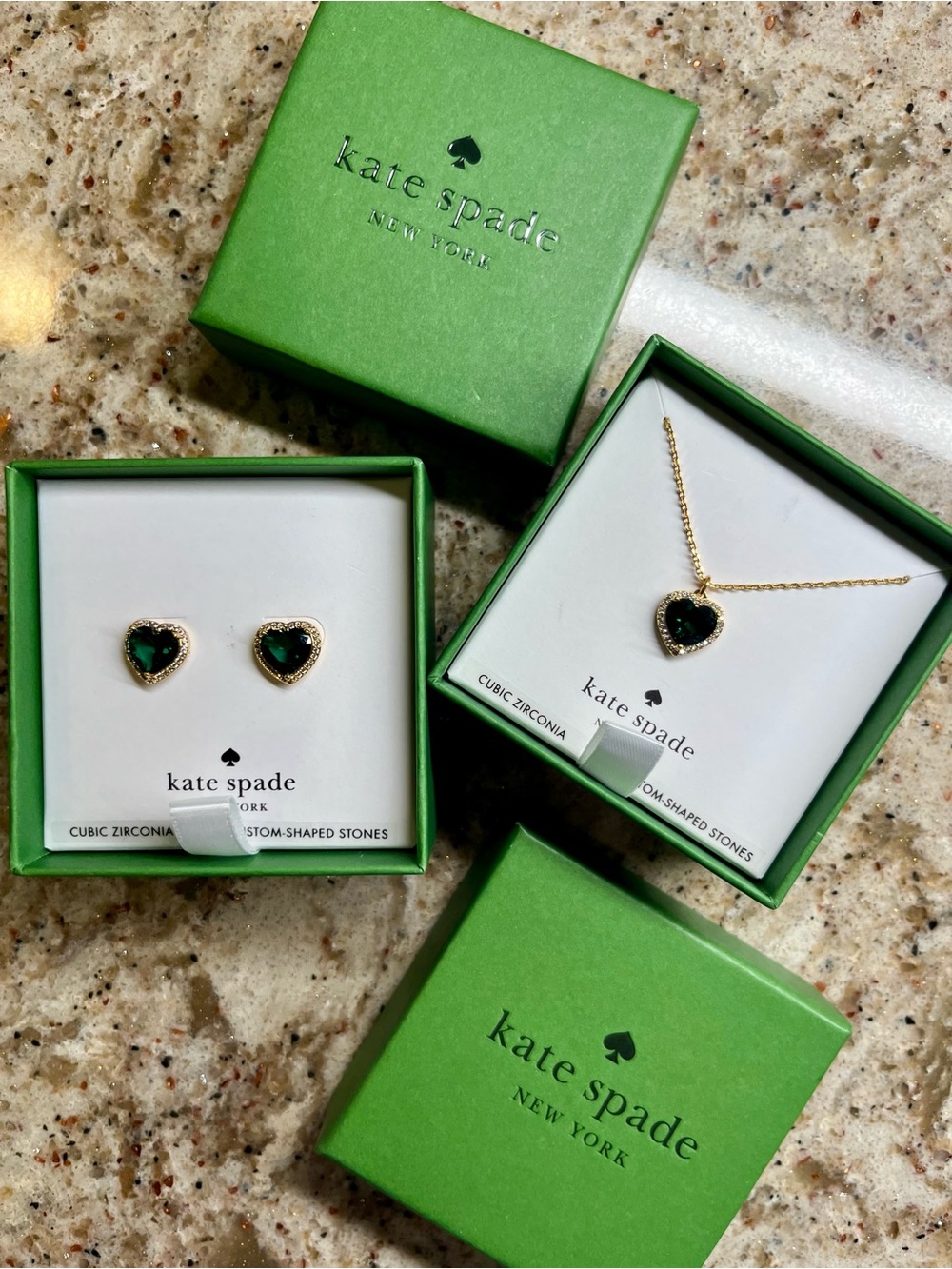 Kate Spade Emerald Heart “My Love” Earrings and Necklace Set